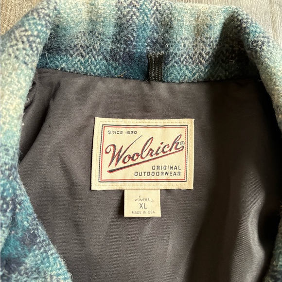 Woolrich blue plaid wool blend Prescott with belt women’s XL - Picture 7 of 7